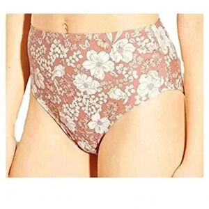 Xhilaration Womens Floral High Leg Waisted Brief Bikini Bottom Size Large 
